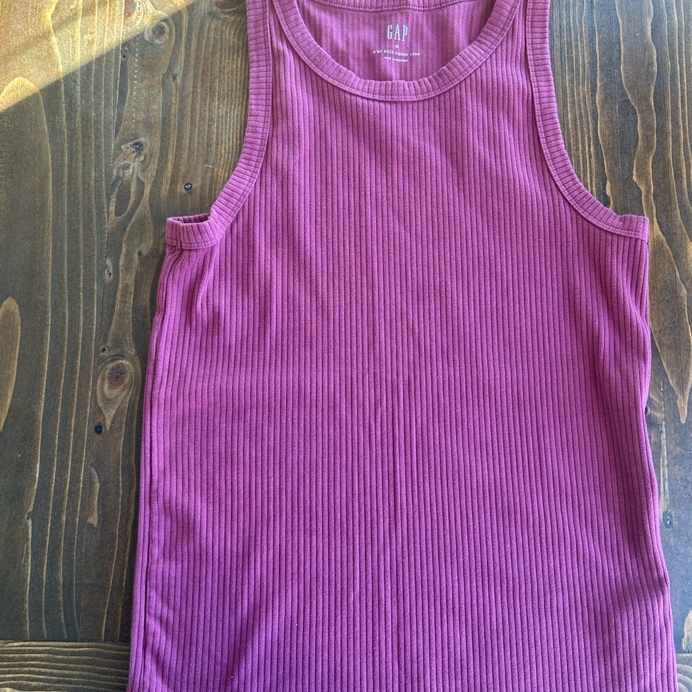 GAP High Neck Ribbed Tank in Deep Pink